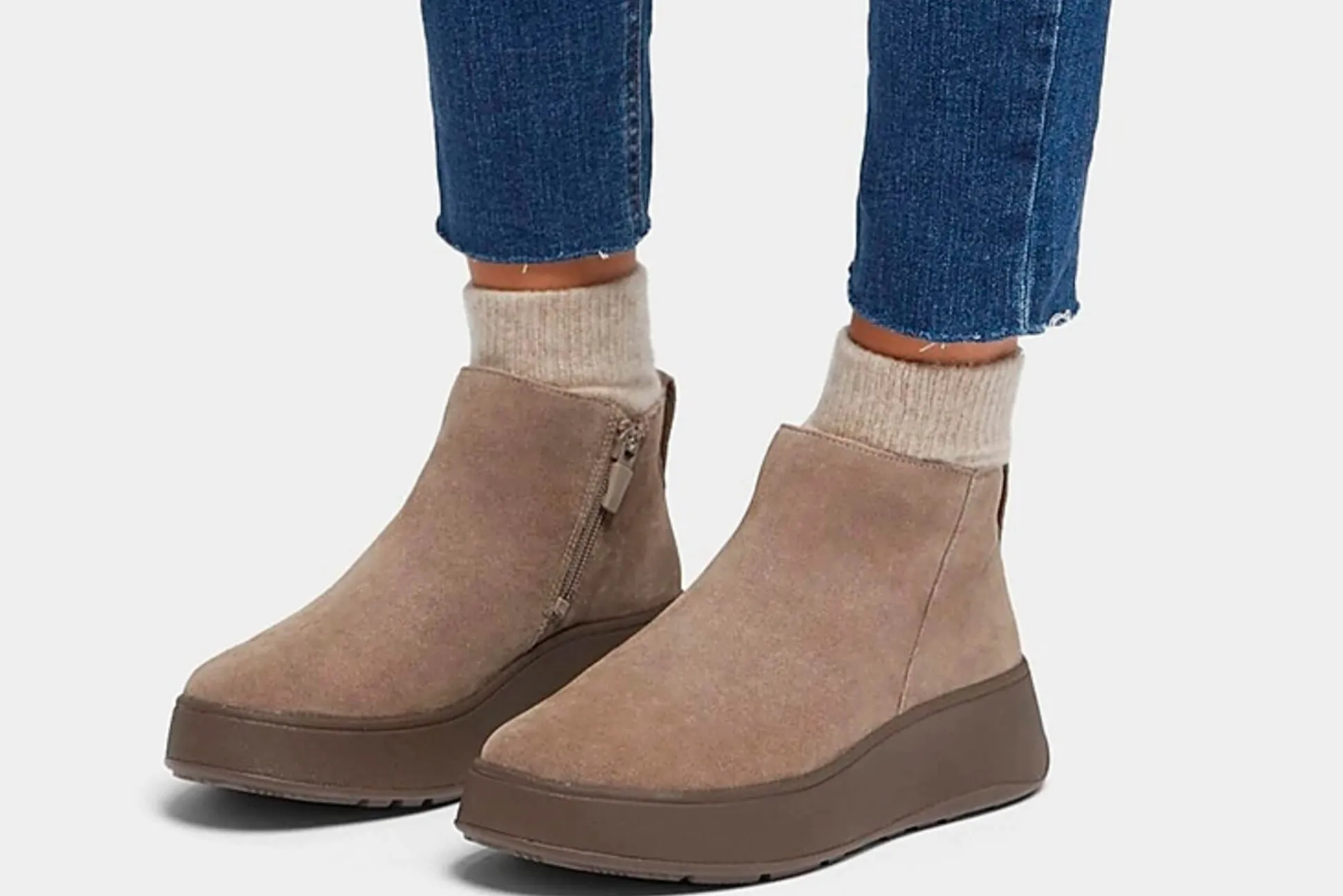 Shop Fitflop Wedged Ankle Boots F-Mode Suede Flatf Zip